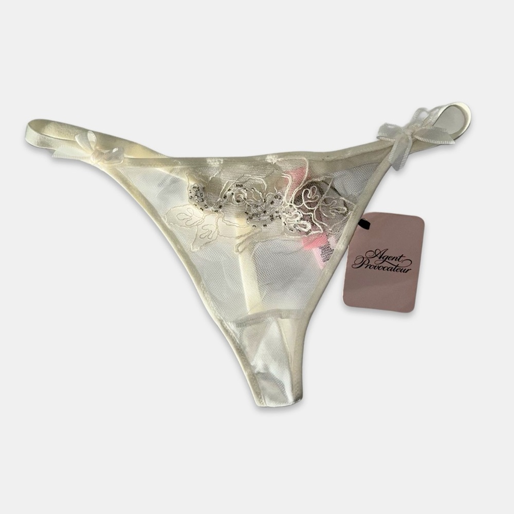 Classic Edition Lindie White / White Tulle Thong Panty | Agent Provocateur NWT